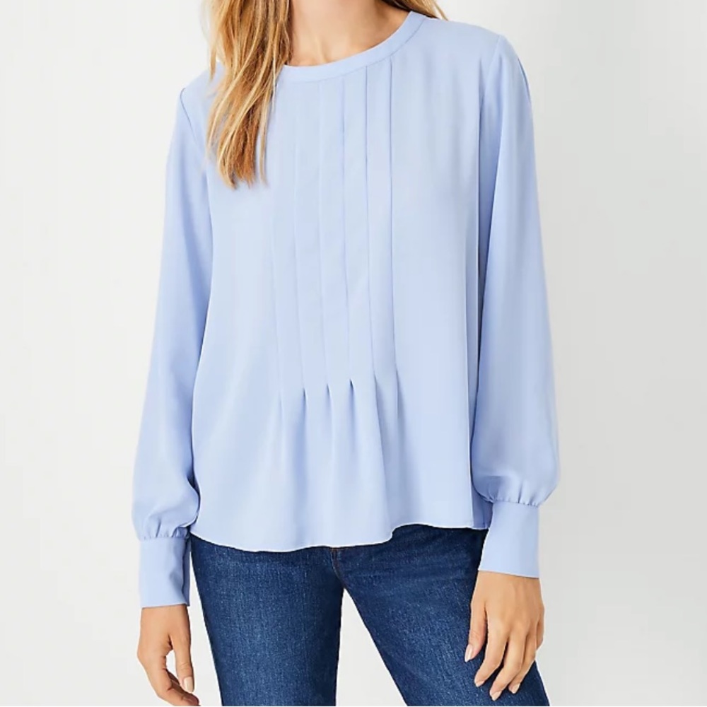 Ann Taylor Mixed Media Pleat Front Blouse